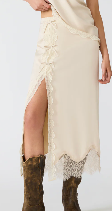 Ivory Silky Lace Maxi Skirt by Steve Madden