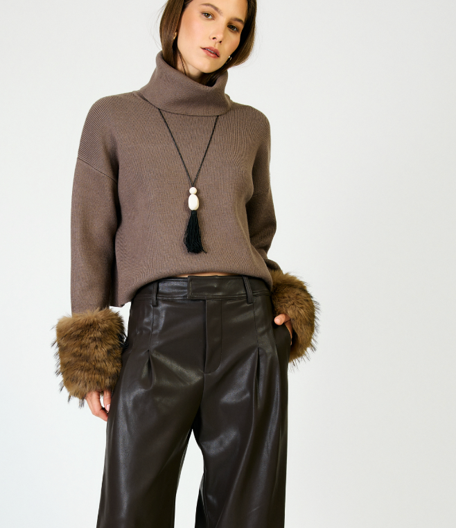 Hadley Faux Fur Trim Sweater by Line and Dot