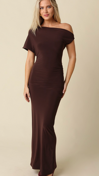 Brown Off the Shoulder Maxi Dress