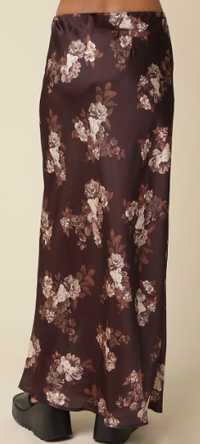 Brown Floral Satin Skirt