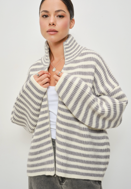 Striped Zip Up Sweater