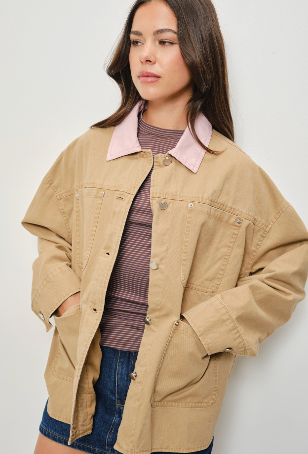 Barn Jacket with Pink Collar