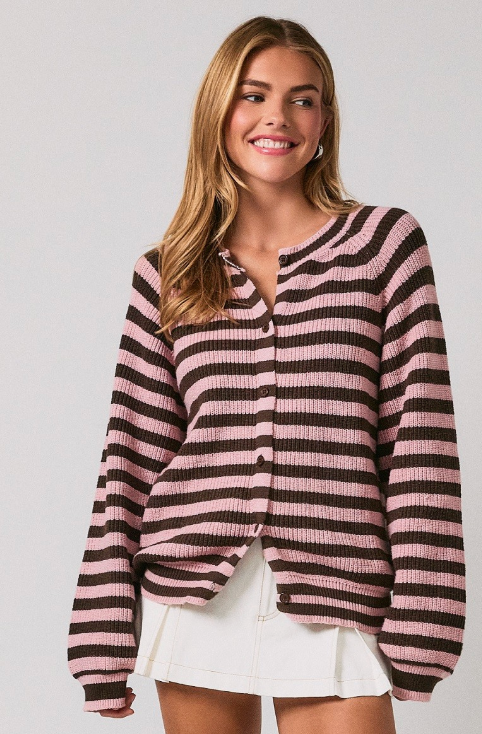 Striped Button Down Sweater (available in pink or brown)