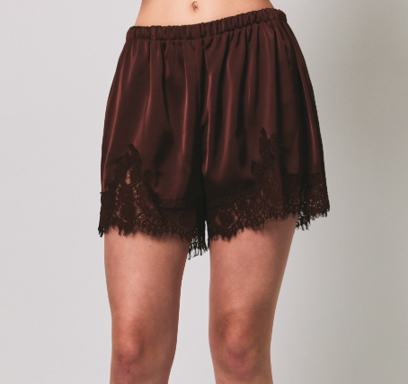 Brown Satin Lace Shorts