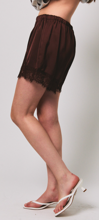 Brown Satin Lace Shorts