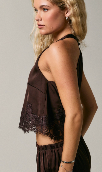 Brown Satin Lace Top