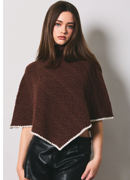 Brown Turtleneck Poncho Sweater