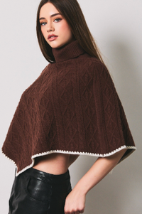 Brown Turtleneck Poncho Sweater