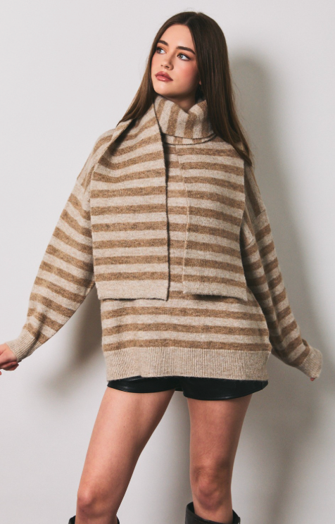 Striped Sweater and Scarf Set