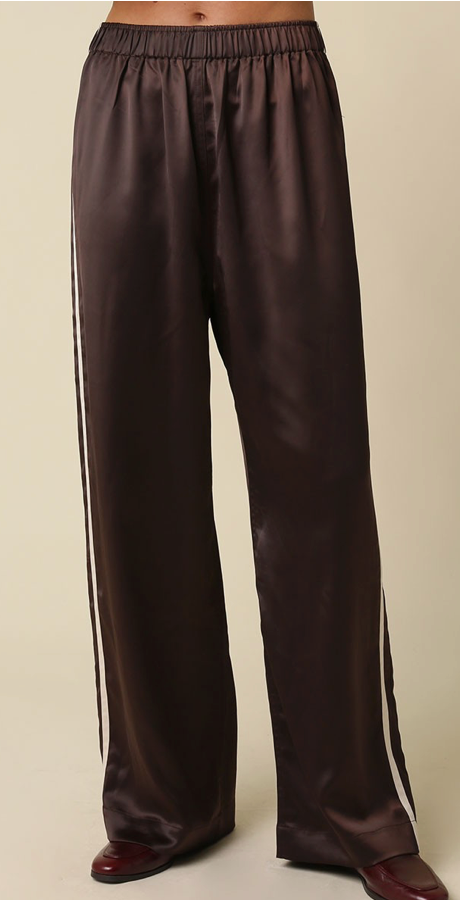 Brown Satin Track Pants