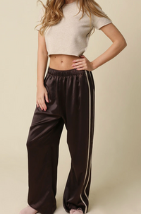 Brown Satin Track Pants