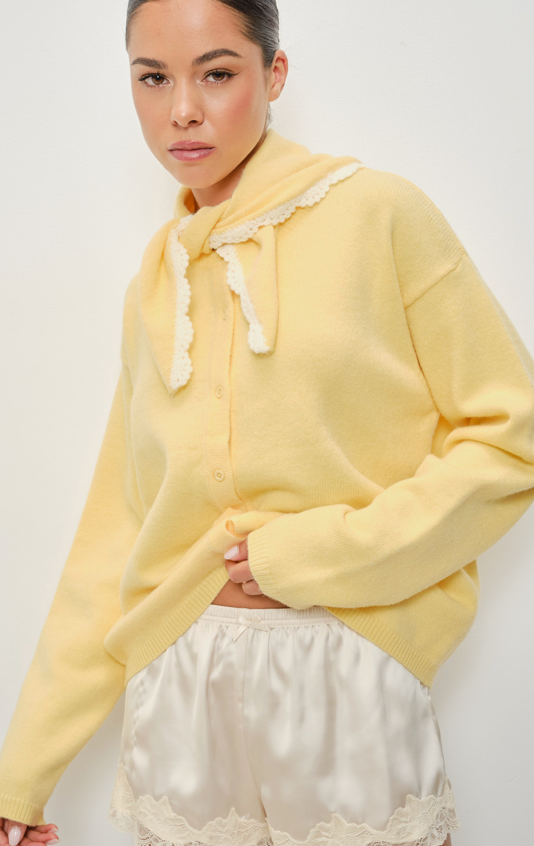 Yellow Button Down Sweater and Scarf Set
