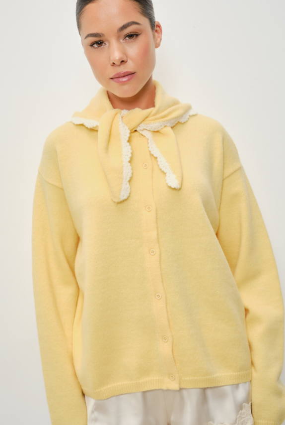 Yellow Button Down Sweater and Scarf Set