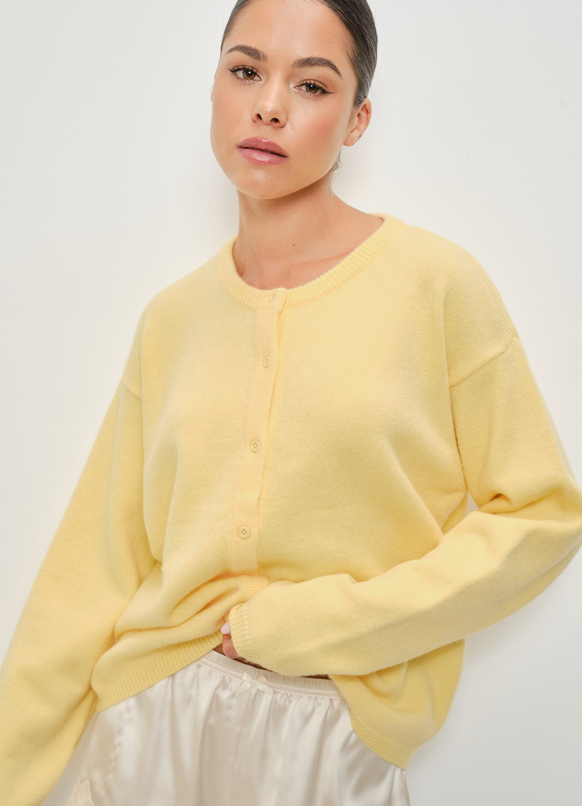 Yellow Button Down Sweater and Scarf Set
