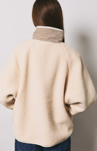 Button Down Gingham Reversible Fleece Sweater