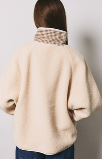Button Down Gingham Reversible Fleece Sweater