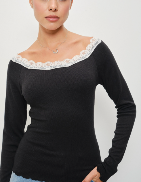 Lace Detail Long Sleeve Top (available in Grey or Black)