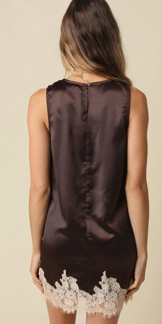 Brown Satin Lace Mini Dress