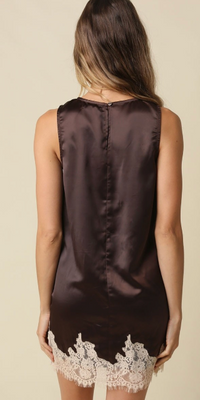Brown Satin Lace Mini Dress