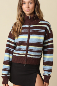 Striped Zip Up Sweater