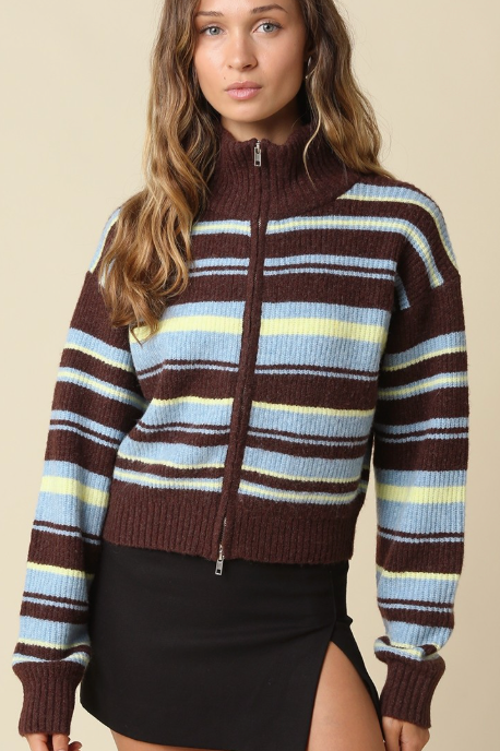 Striped Zip Up Sweater