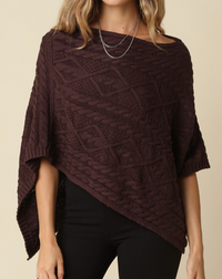Brown Cable Knit Poncho