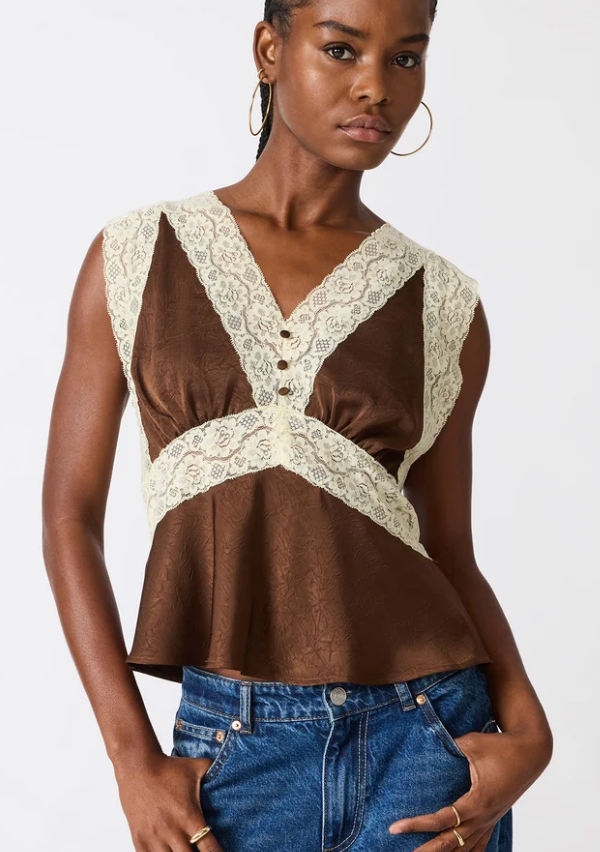 Brown Satin & Lace Top by Steve Madden