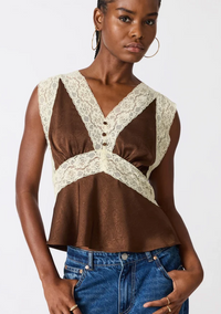 Brown Satin & Lace Top by Steve Madden