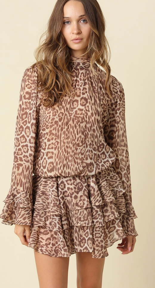 Cheetah Ruffle Mini Dress