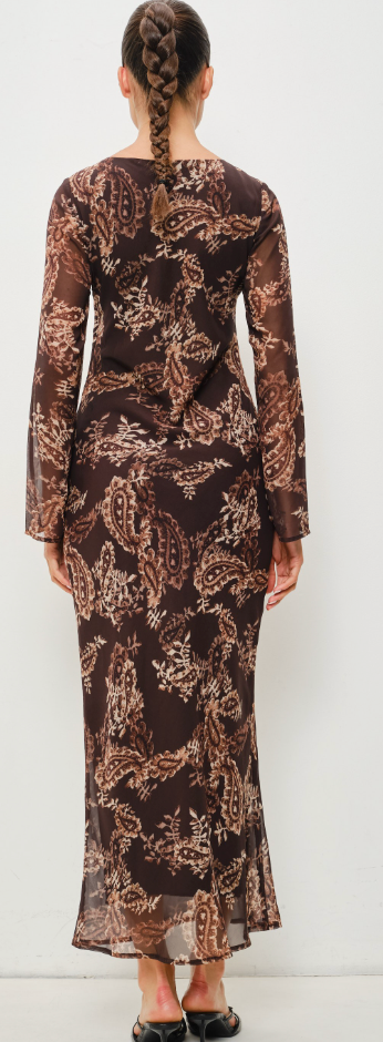 Long Sleeve Patterned Maxi Dress