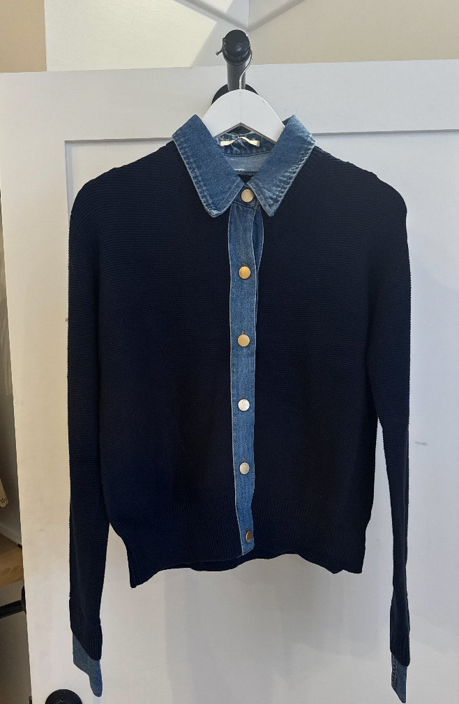 Navy Denim Button Down Sweater