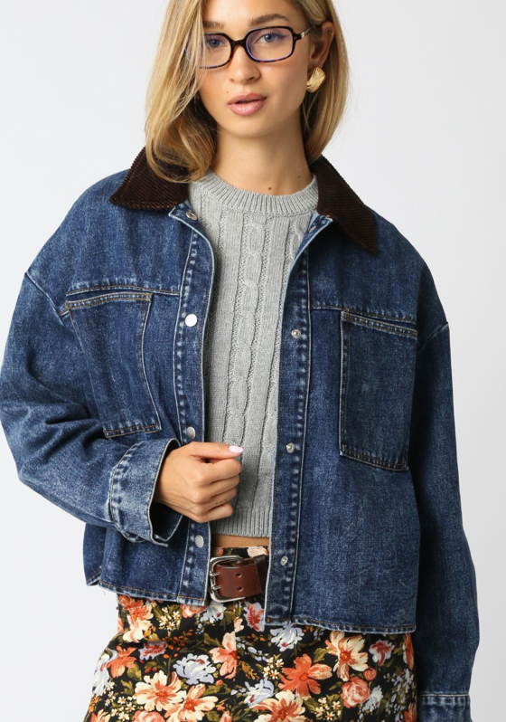 Denim Barn Jacket with Contrast Collar