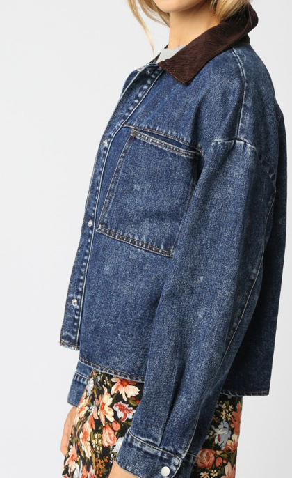 Denim Barn Jacket with Contrast Collar