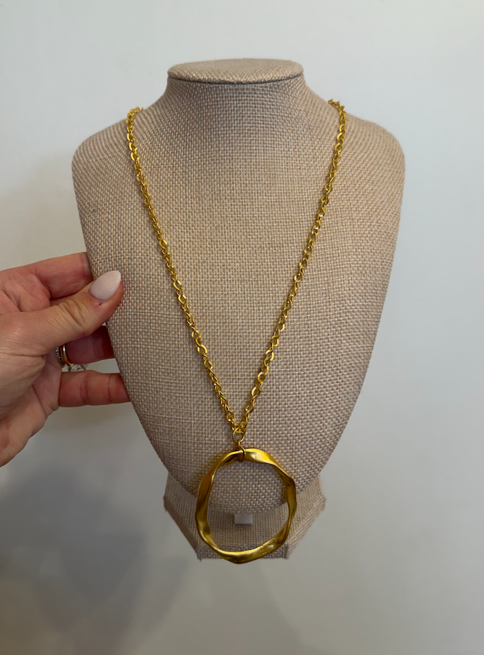 Triple Gold Plated Necklace with Oval Pendant by Kimberly Aman