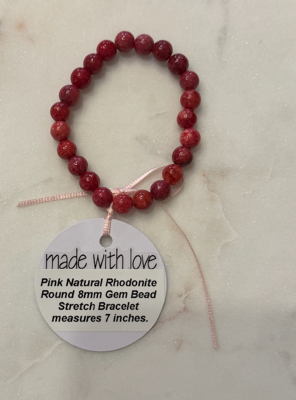 Pink Natural Rhondite Beaded Bracelet by Kimberly Aman