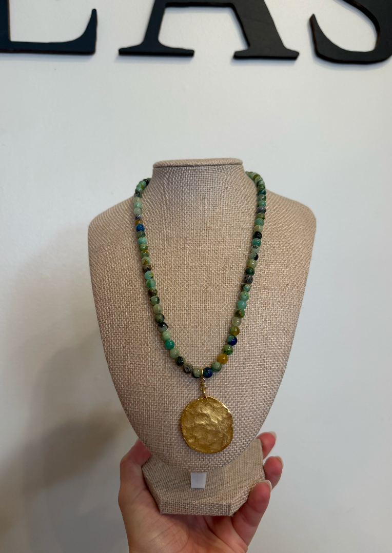 Azurite Necklace with Gold Pendant by Kimberly Aman