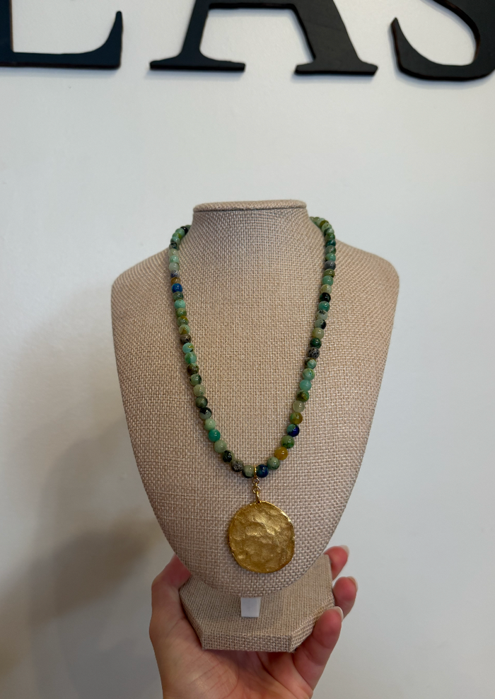 Azurite Necklace with Gold Pendant by Kimberly Aman