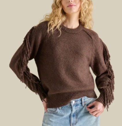Ashlynne Fringe Sweater by Steve Madden (available in Brown or Cream)
