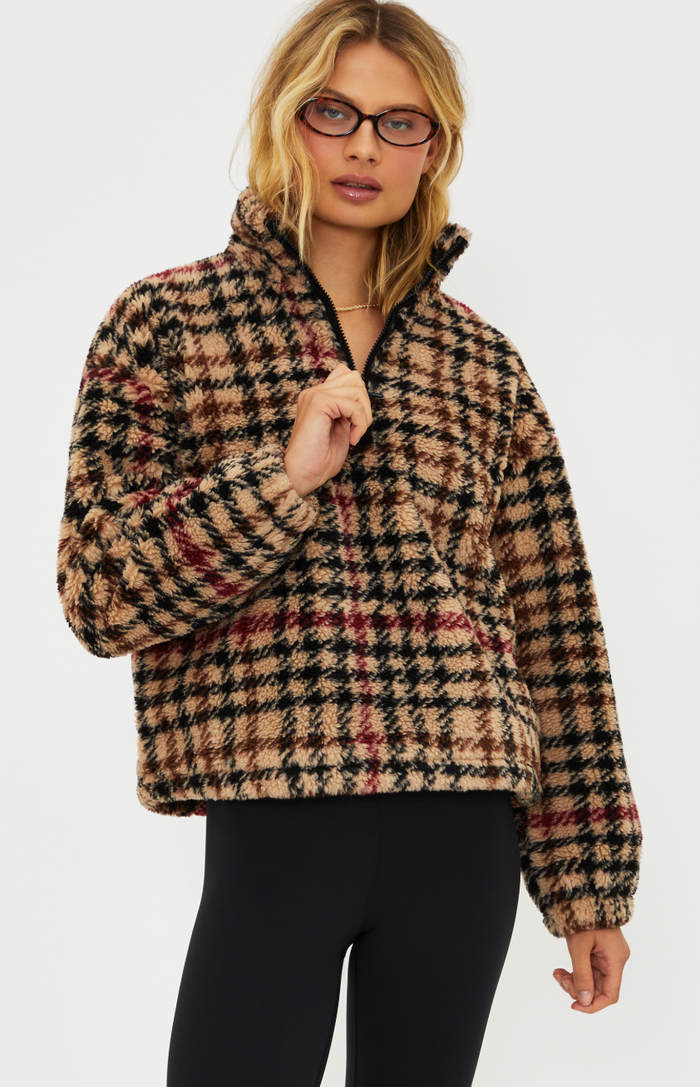 Fleece Plaid Quarter zip by Beach Riot
