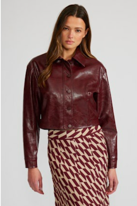 Burgundy Vegan Leather Jacket by Lucy Paris