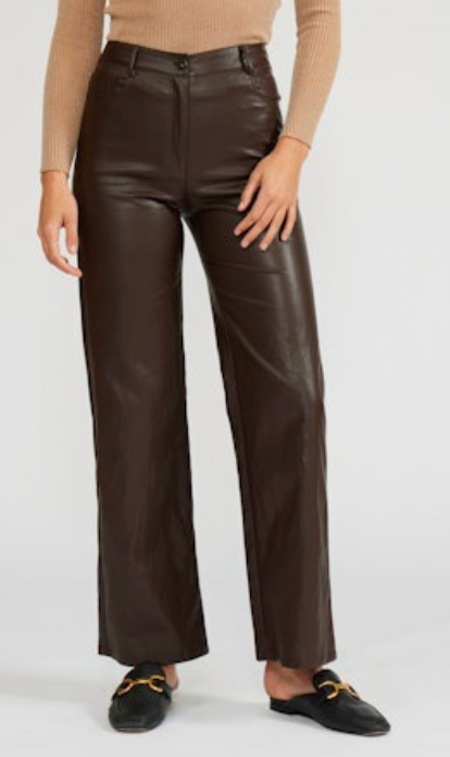 Brown Vegan Leather Pants by Lucy Paris