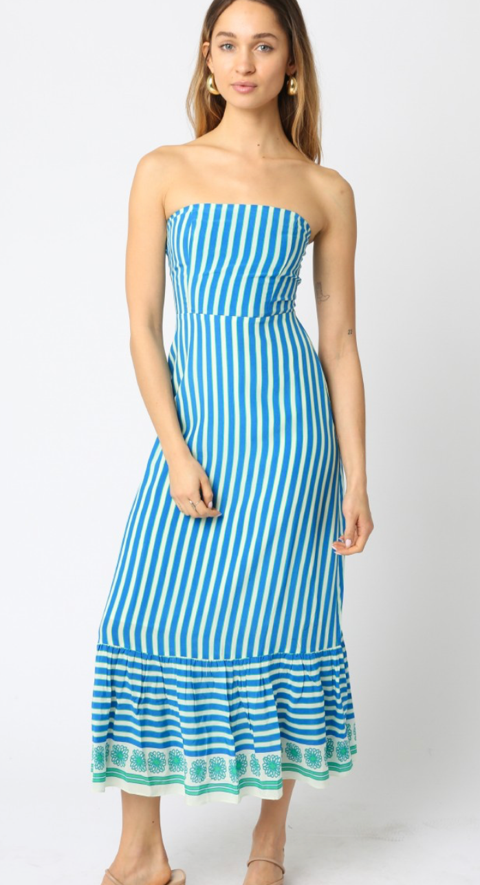 Blue Strapless Midi Dress