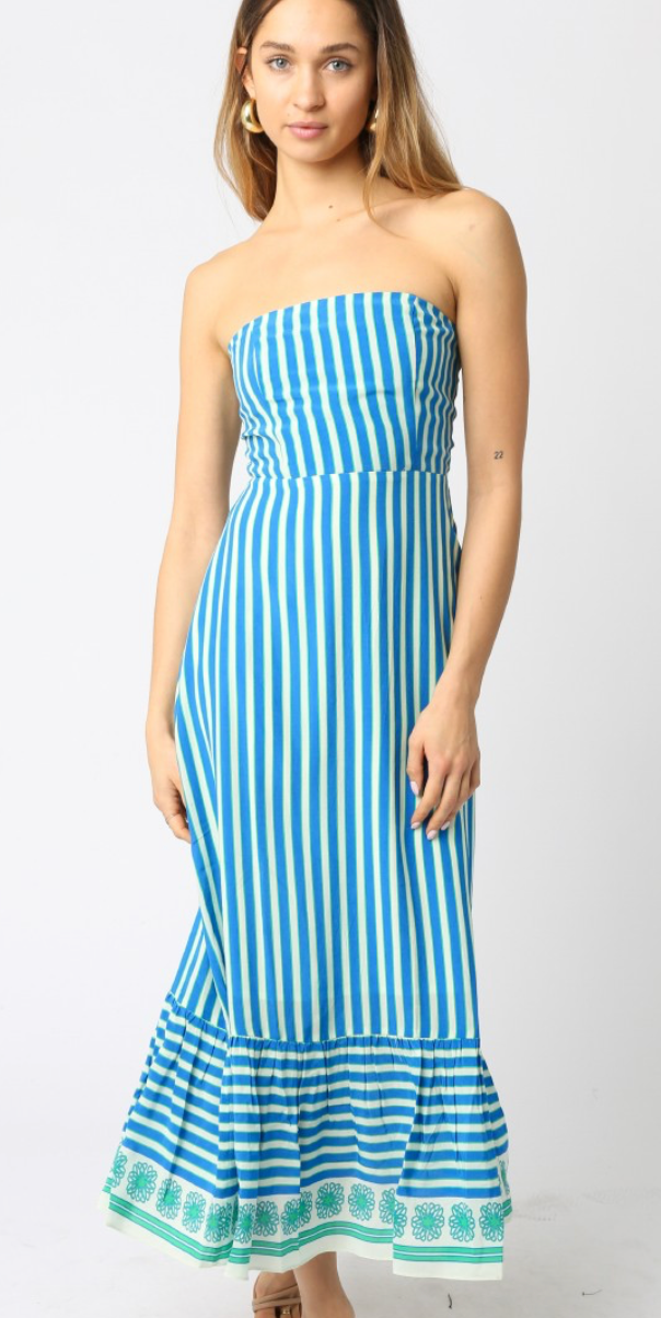 Blue Strapless Midi Dress