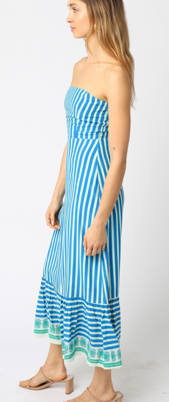 Blue Strapless Midi Dress