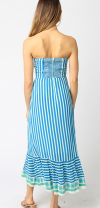 Blue Strapless Midi Dress