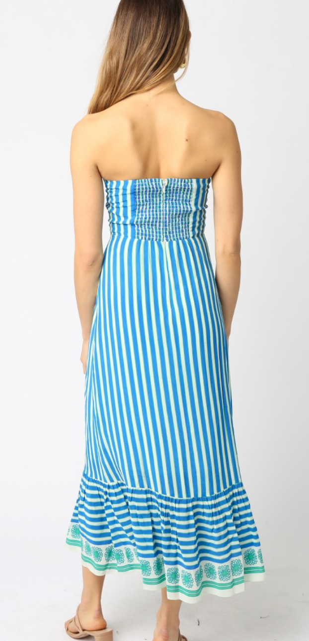 Blue Strapless Midi Dress