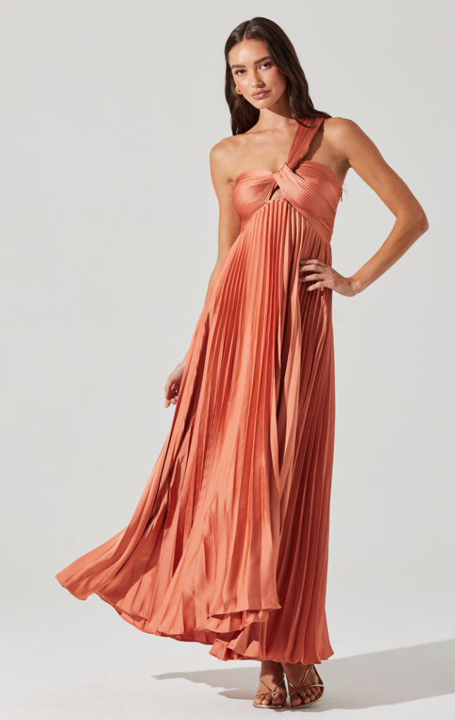 Rasya Pleated Satin Maxi Dress by ASTR the Label