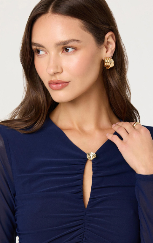 Yasmine Navy Long Sleeve Midi Dress by ASTR the Label