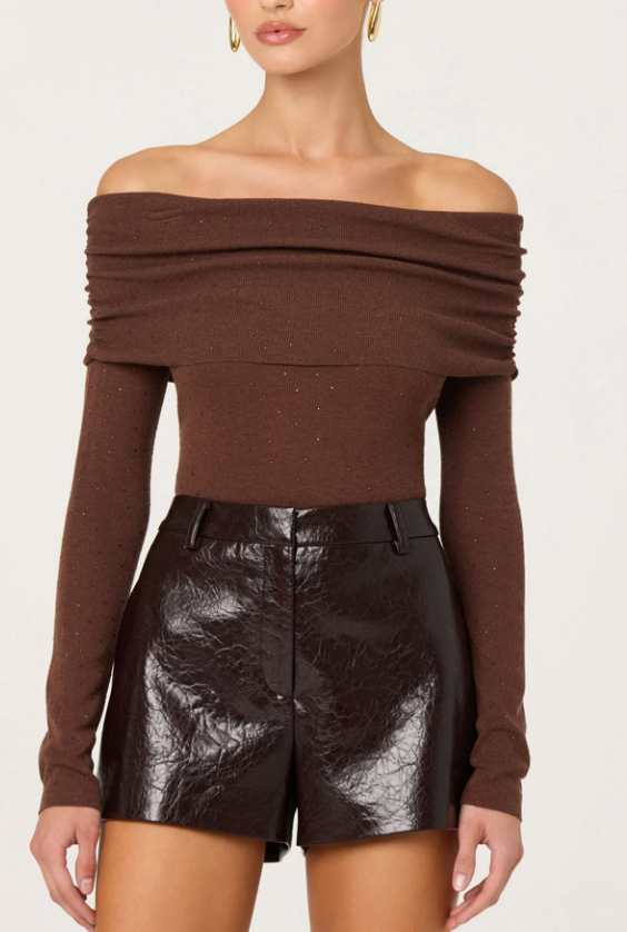 Wynn Brown Patent Vegan Leather Shorts by ASTR the Label