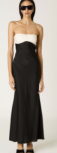 Black and White Colorblock Satin Maxi Dress by NIA